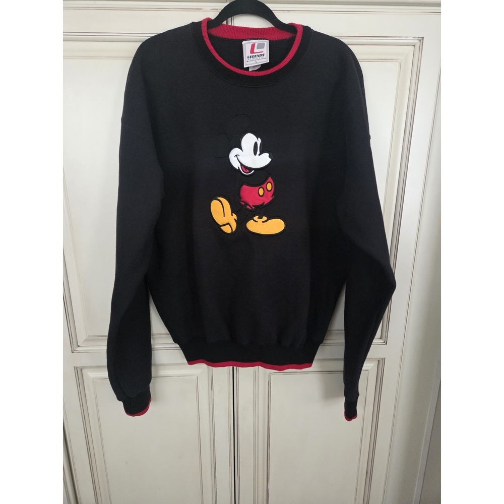 Vtg Legends Athletic Mickey Mouse Sweatshirt Men's Lg Black 90s Y2k‎ Made in Usa